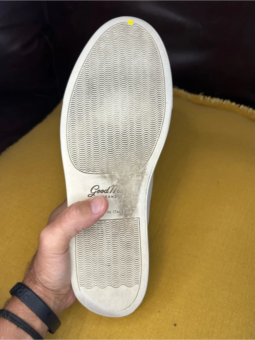 Good Man Brand (ITALIAN) White Leather Low-Top Sneakers with Black Heel